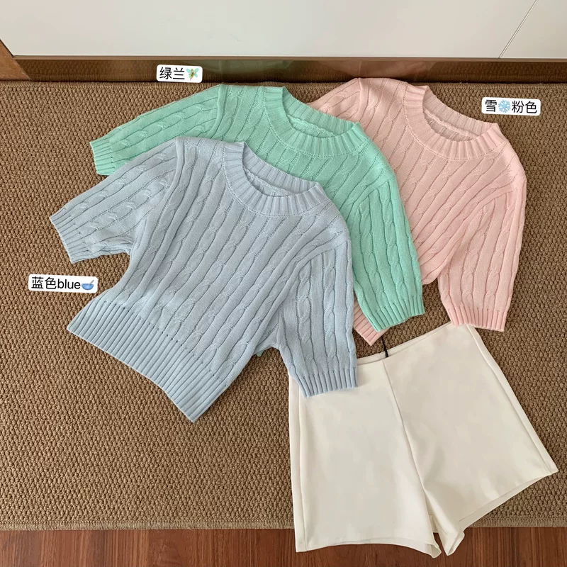 Woolen knitted cashmere, with short sleeve