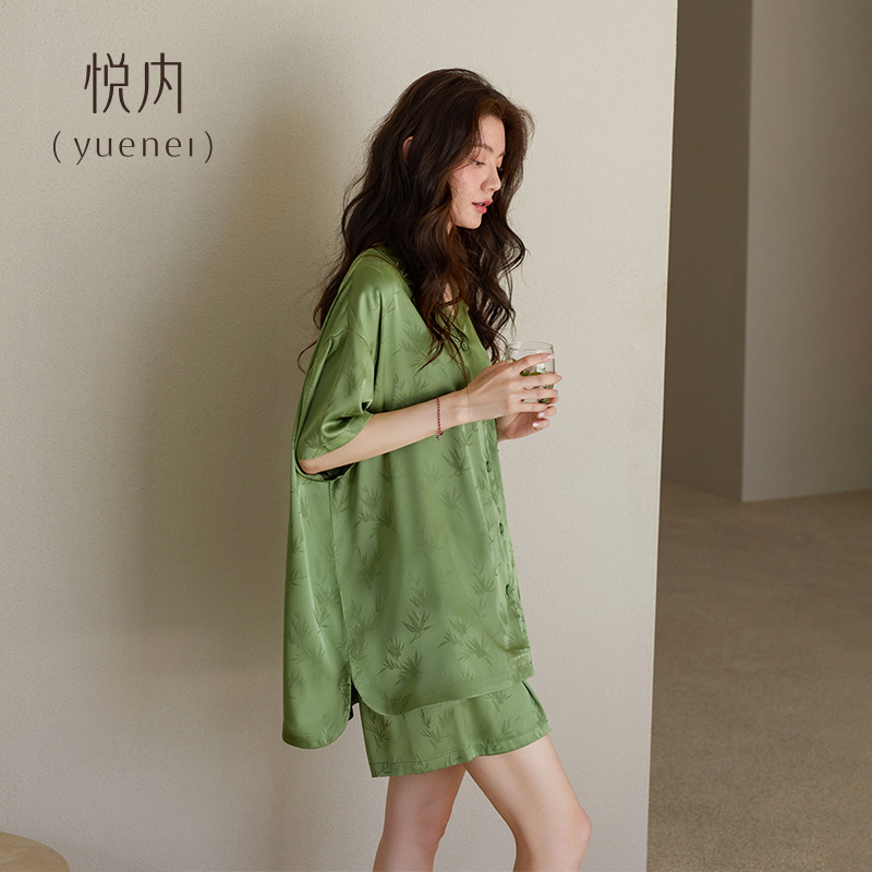 Yuenei パジャマ女性の夏のアイスシルク半袖ショーツホーム服夏のシルク薄い模擬シルクハイエンド|undefined