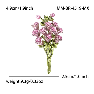 Yaxa sancaqları Enamel Rose Bouquet Brooch - light-pink-dark-pink-4519-mx