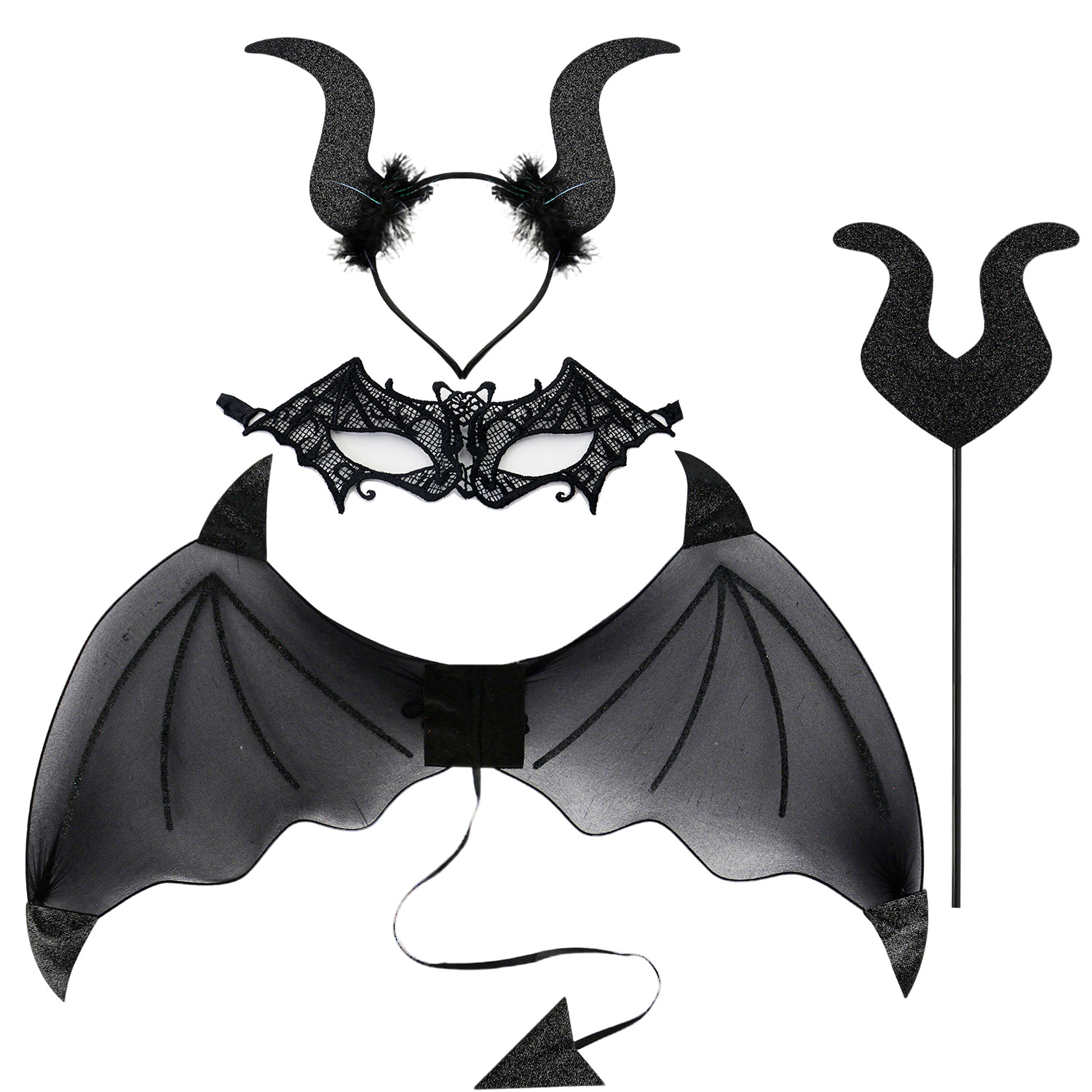 Nuevos productos de venta caliente fiesta de Halloween COS demonios cuerno disfraz de maquillaje de baile espectáculo props alas set TK