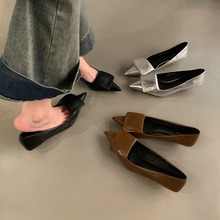 法式小猫跟单鞋女鞋子2025年新款高级感尖头气质简约黑色晚风船鞋