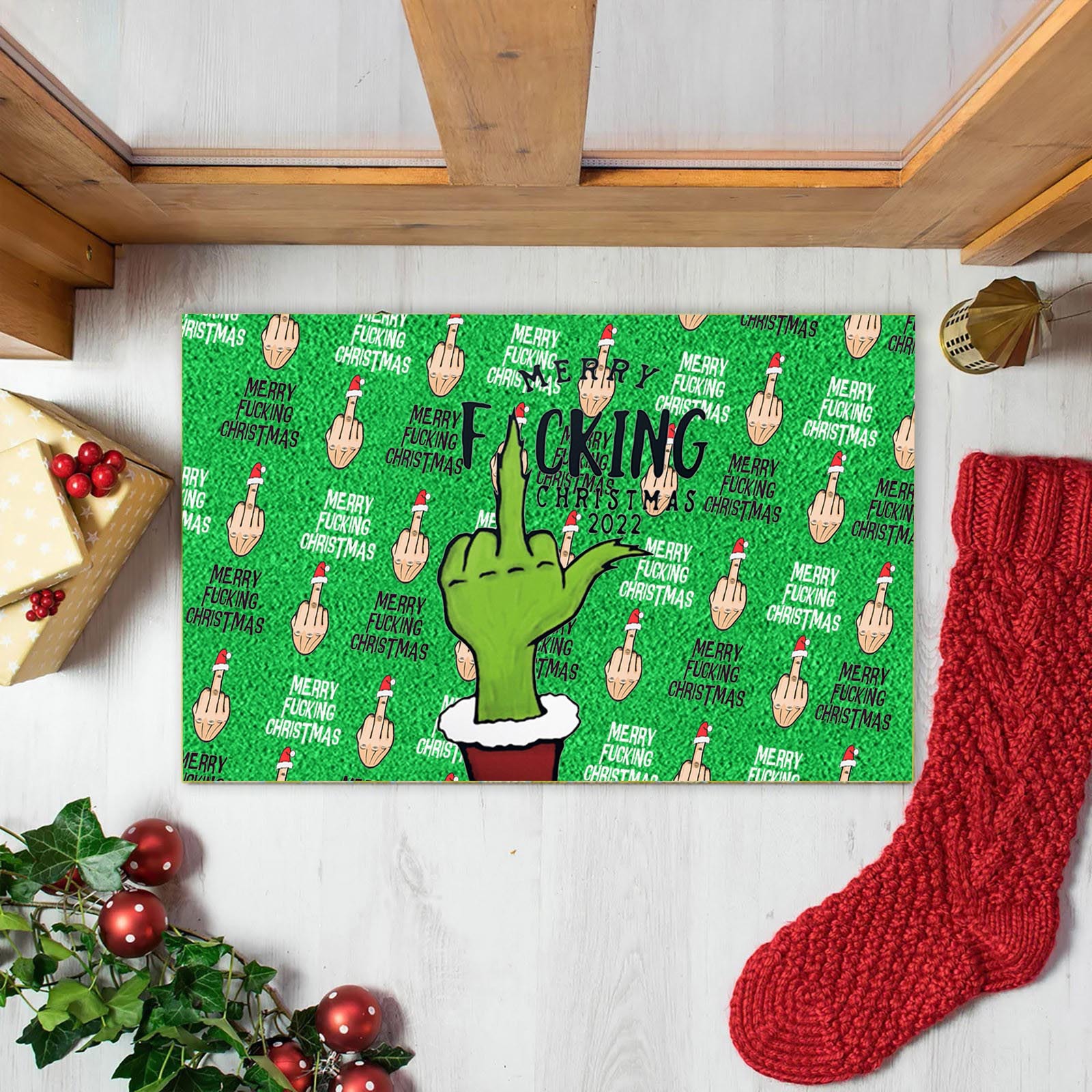 En stock Grinch alfombra del piso transfronterizo alfombra de Navidad alfombra de puerta de vacaciones verde payaso alfombra del piso