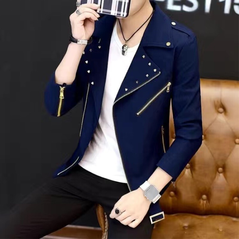 Stylish men's slim-fit Korean-style leather jacket, 2026 new model, trendy biker leather jacket, cool and edgy streetwear Stylish men's slim-fit Korean-style leather jacket, 2026 new model, trendy biker leather jacket, cool and edgy streetwear