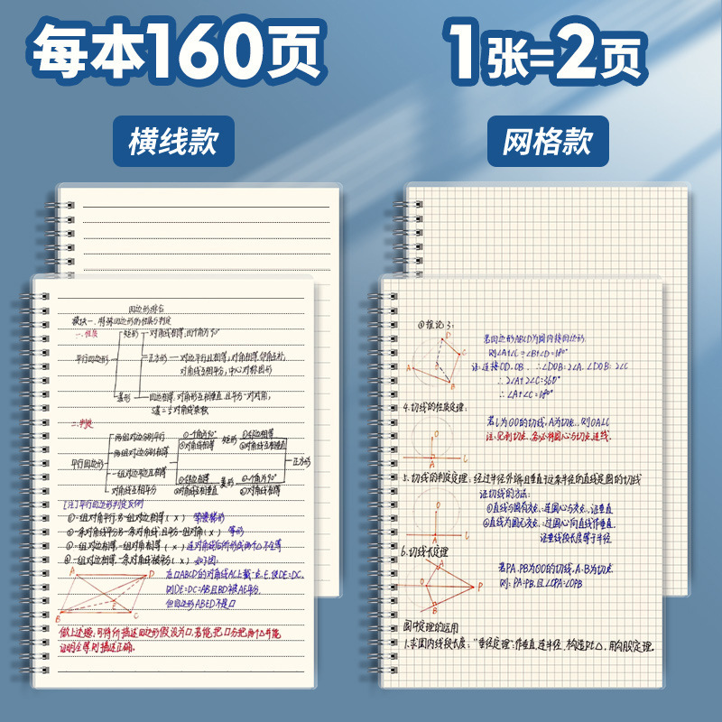 B5厚みのあるノートブック、シンプルなA5グリッド水平線空白メモ帳、A4コイルノート、透明シェルコイルノート|undefined