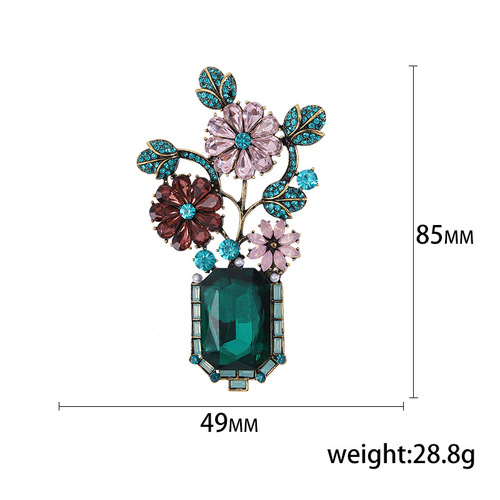 European and American retro Baroque palace style vase brooch, temperament rhinestone flower pin, fashionable and elegant suit accessories