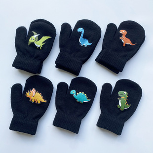 Amazon Europe and America Kindergarten Children's Dinosaur Cartoon Pattern Gloves Warm Wool Gloves Printed Knitted Gloves