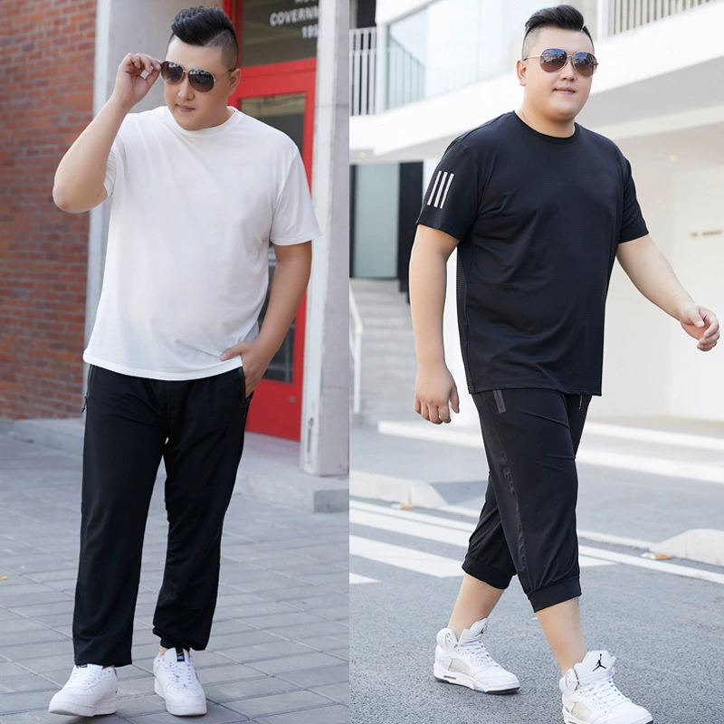 Спортивный костюм дышащий ледяной шелк сетка с короткими рукавами для быстрого высыхания фитнес-одежда для бега плюс удобрение летом свободный набор из двух частей