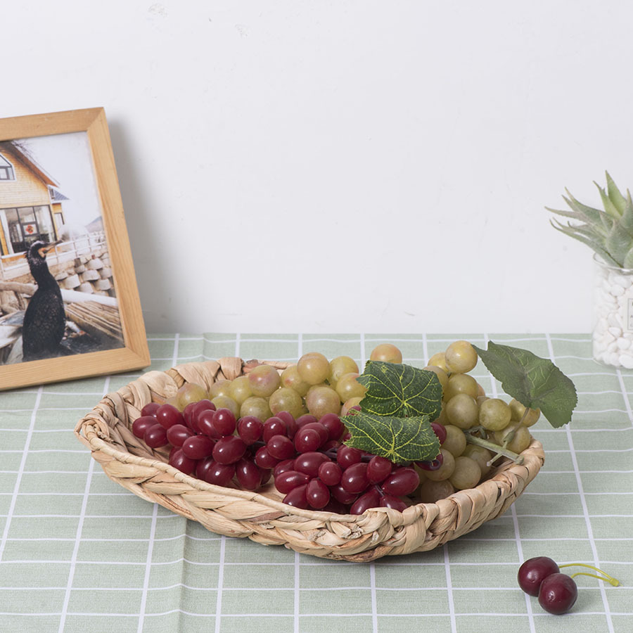 田园风草编小托盘钥匙盘手工编织胡芦草桌面收纳摆件盘厨房收纳盘