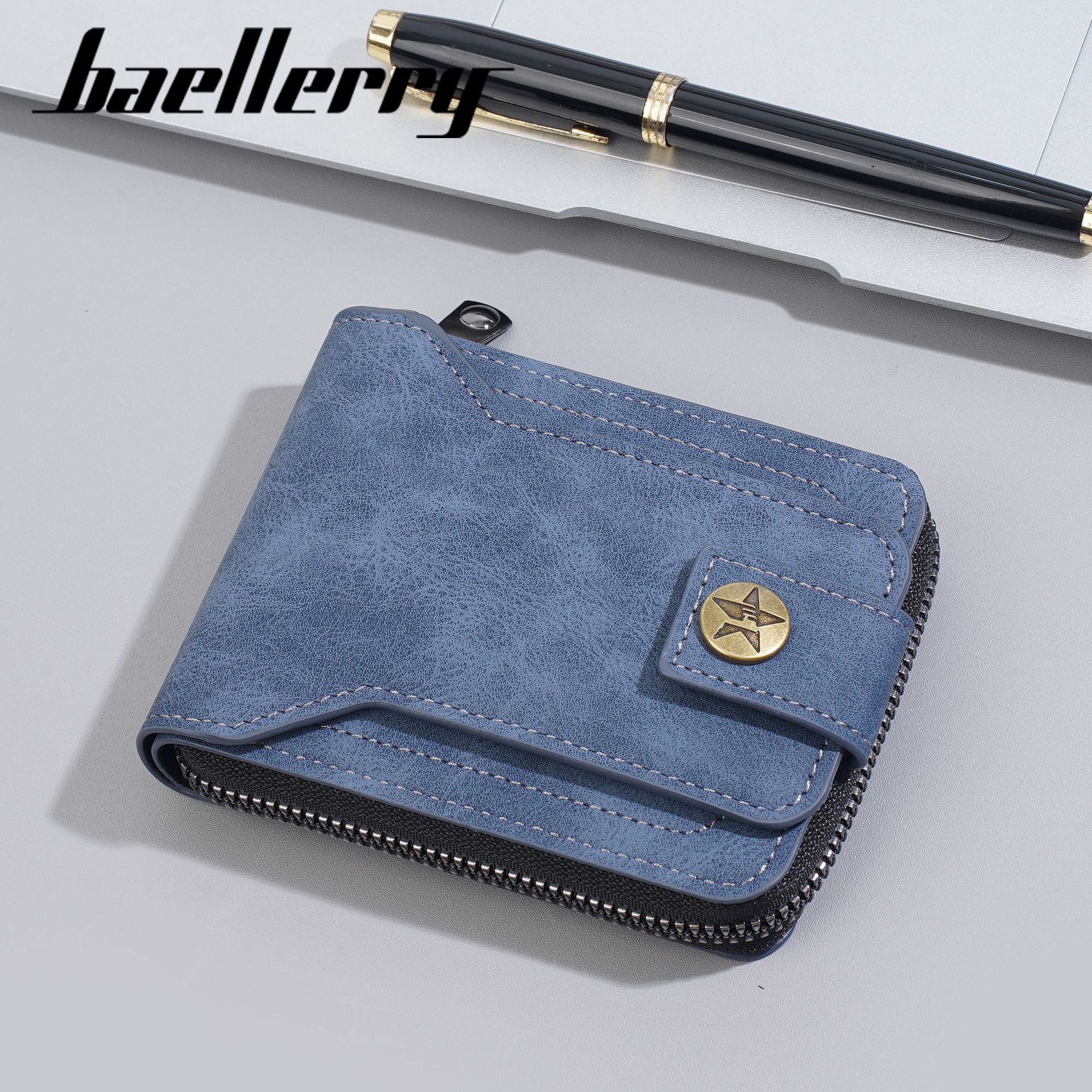 New Men's Wallet with a High-End Retro Horizontal Zipper Multifunctional Wallet Cross-Border 70% off Tower Buckle Small Wallet for Men