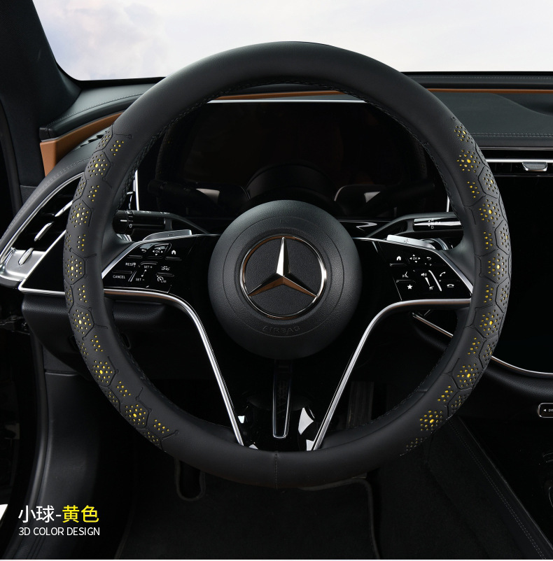25 Years New All-Season Universal Ball Full Leather Stain-Resistant, Cool, Breathable, Sweat-Absorbent and Non-Slip Car Steering Wheel Cover