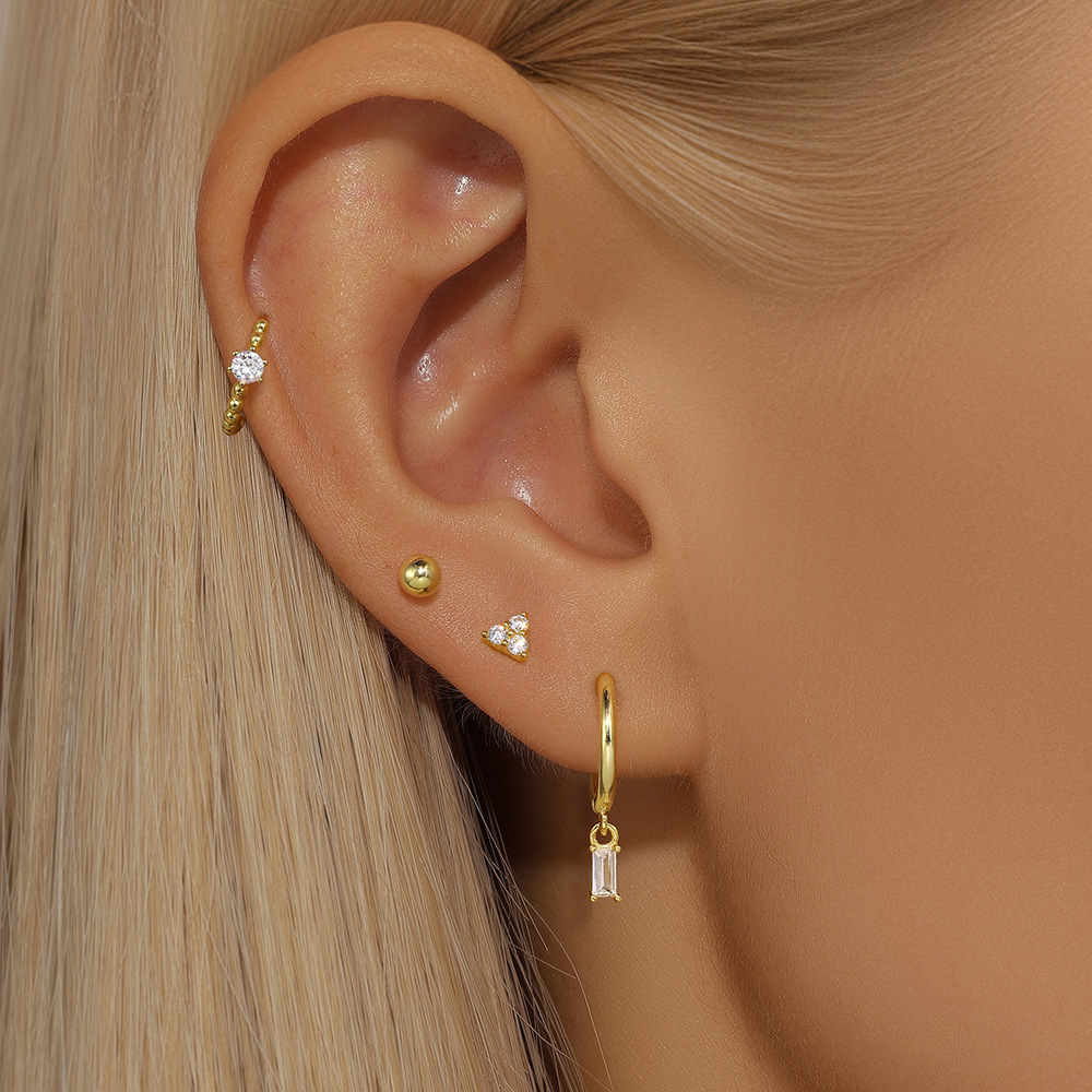 Holiday, Daily Occasion 1 Set 925 Sterling Silver Zircon Geometric Earrings
