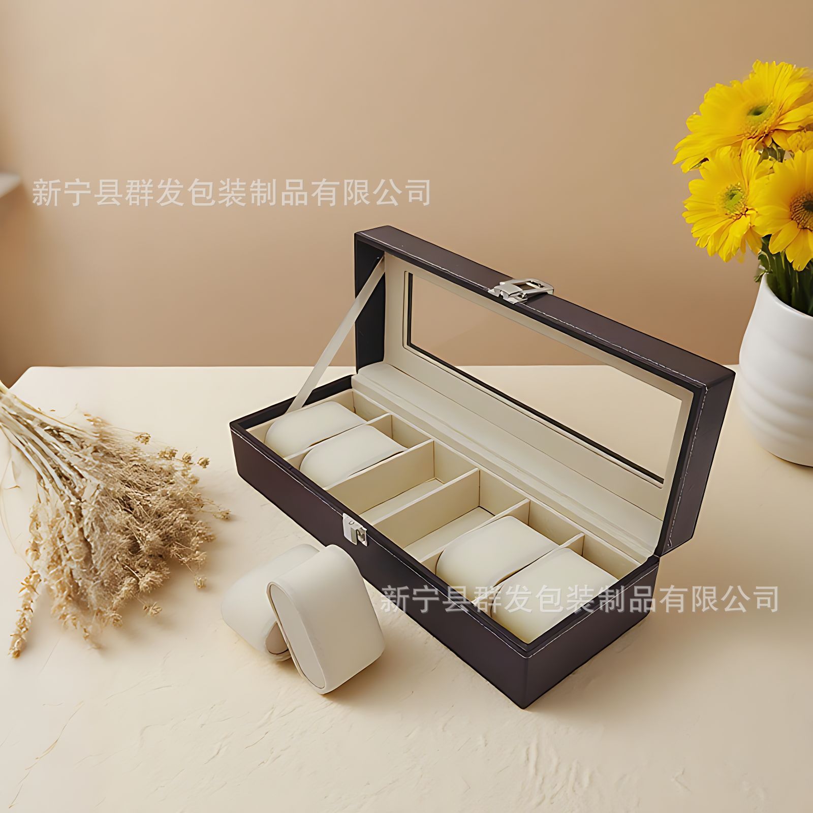 Watch Storage Box, Six-Compartment Watch Case, Wooden Leather Box, Direct Sales from the Manufacturer, Large Quantities Available for Nationwide Shipping