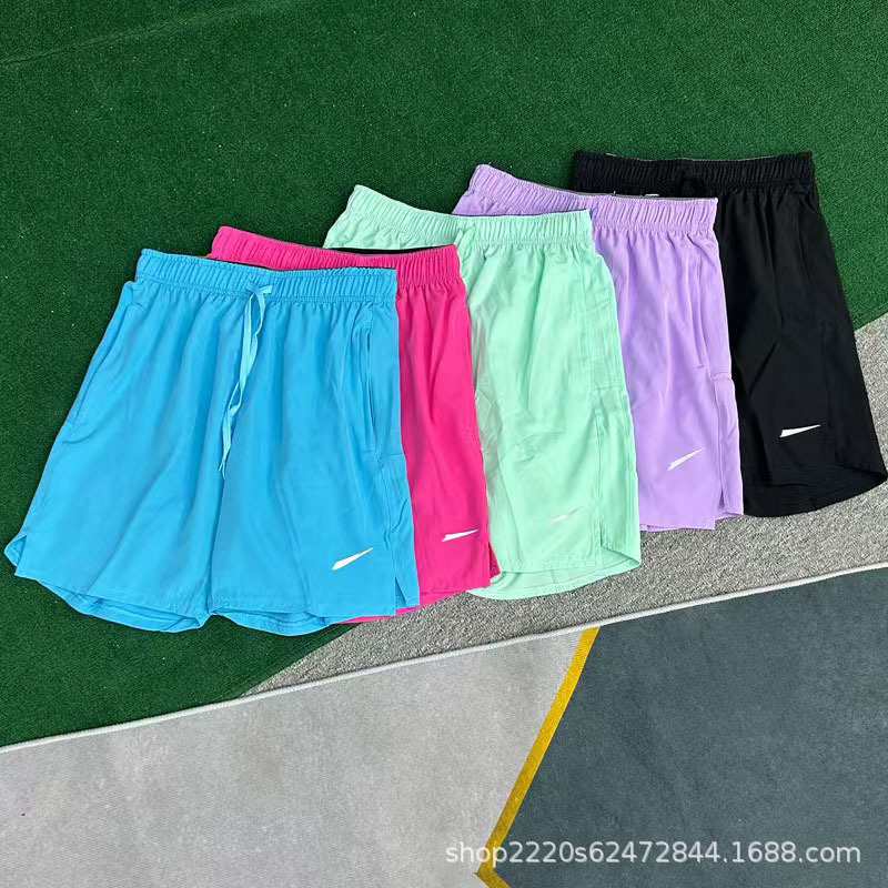Wholesale sports shorts with side slits, summer ice silk fitness men's running quick-dry knee-length shorts, casual loose breathable pants