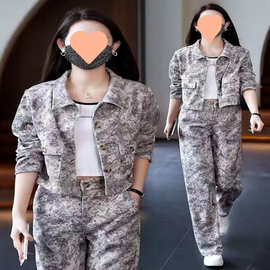 高级感复古水墨画套装女2025年春秋新款开衫外套阔腿裤显瘦两件套