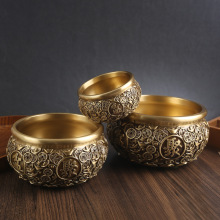 唐腾 铜艺黄铜聚宝盆家居客厅铜钱聚宝盆大号纯铜摆件金属铜制品