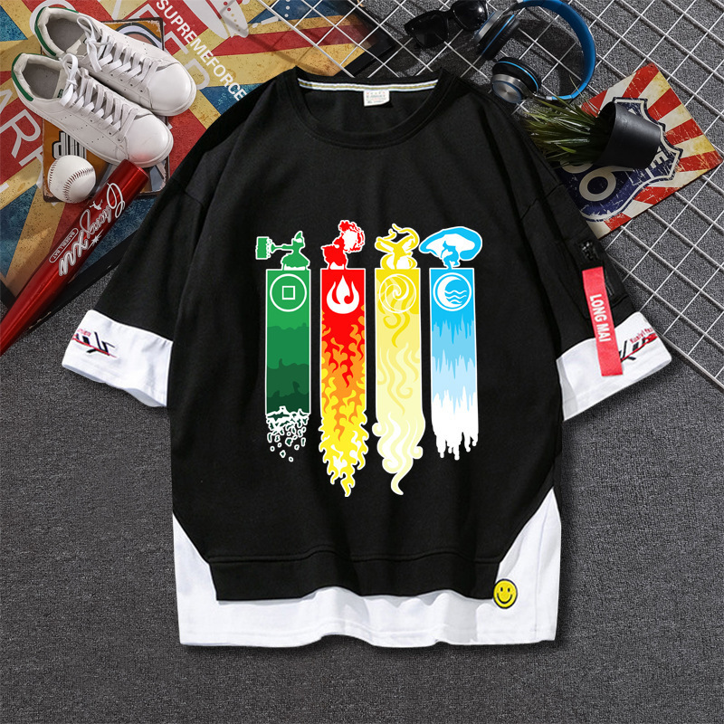 Anime Descending World Shentong Peripheral Clothes Fake Two-piece Short-sleeved T-shirt for Men