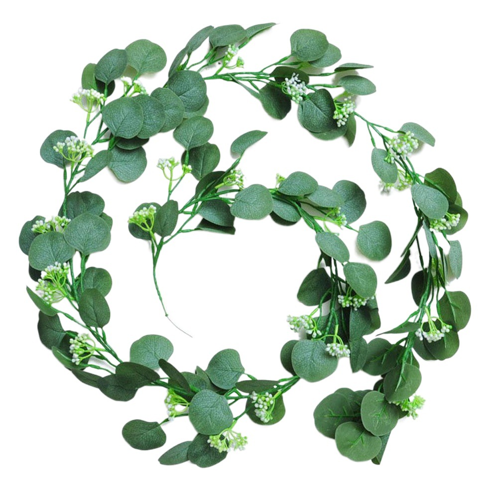 Amazon hoja verde caliente simulación de ratán vid decoración de la boda eucalipto hoja redonda sinuoso hoja de eucalipto ratán vid