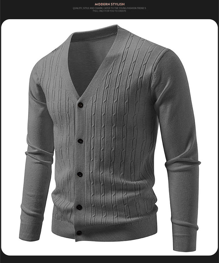 Korean-stil Herren Strickjacke Mit V-ausschnitt Und Jacquard-muster_voghion.com