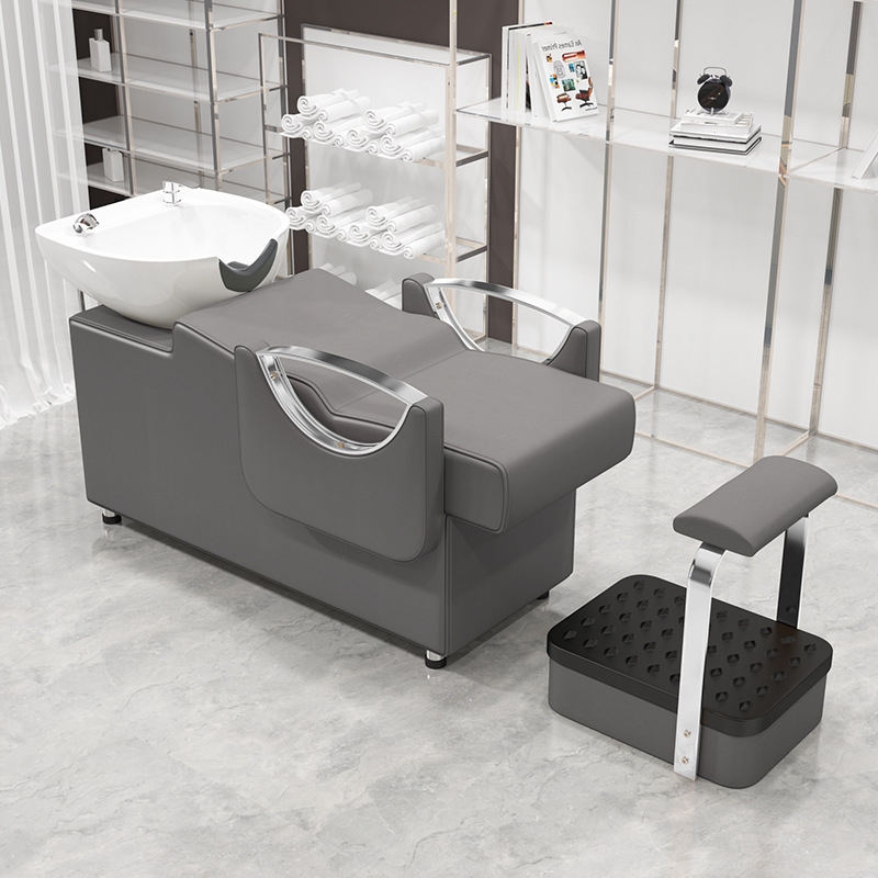 Barbería cama de lavado de cabello especial de alta calidad semicontraída fábrica de cama de perforación de lujo ligero en línea cama de lavado de cabello rojo