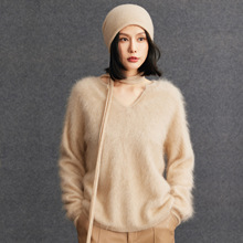 100%纯山羊绒女士时尚长拉绒慵懒宽松简约羊绒衫秋冬新款内搭打底