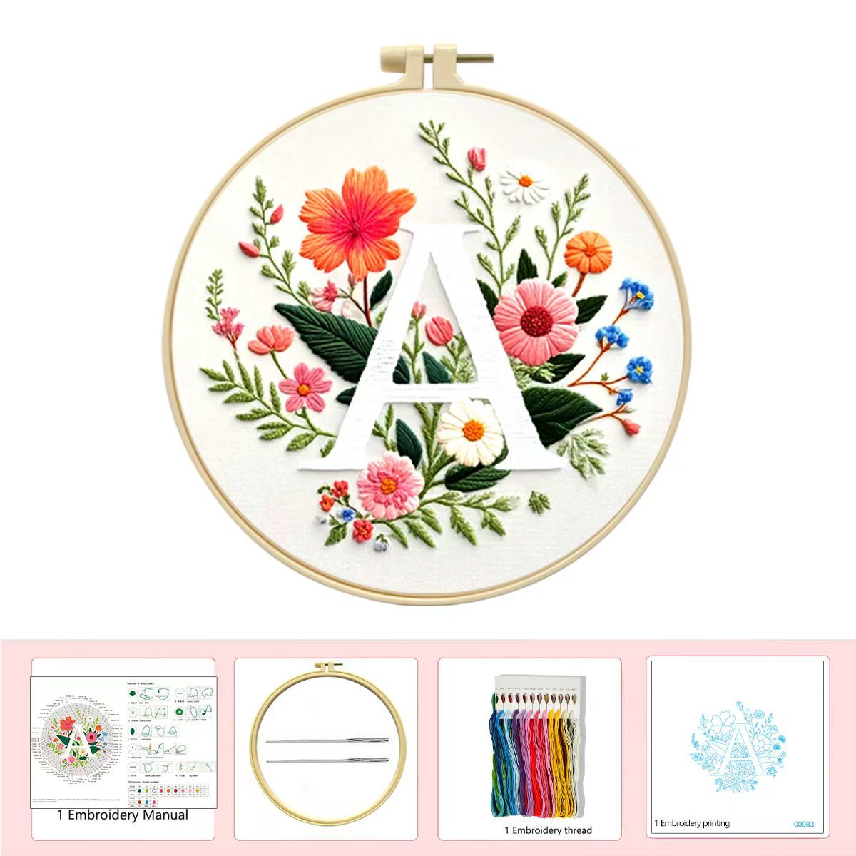 Hecho a mano flores y plantas europeas bordadas paquetes de materialdiy inglés 26 letras simple principiante nivel de bordado al por mayor