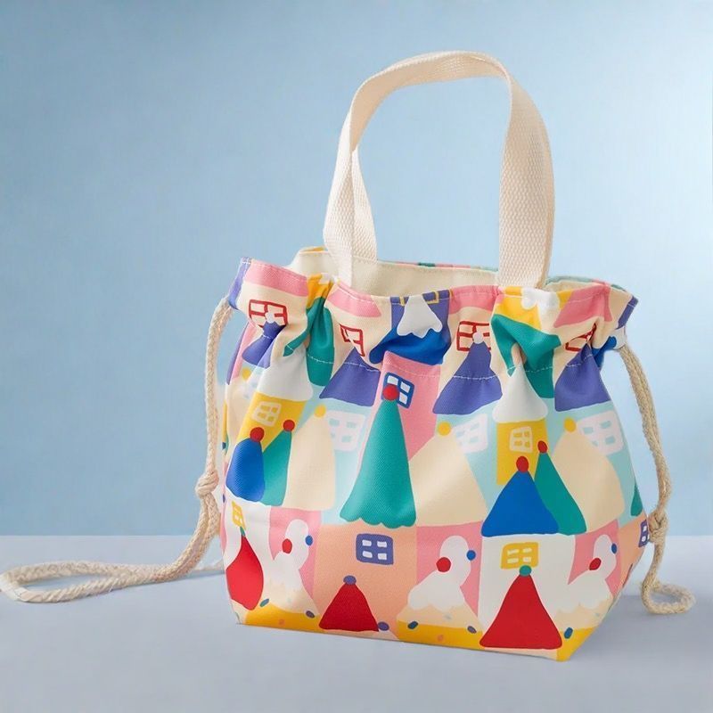 Bento con cordón, lonchera japonesa, bolso de trabajo, bolsillo portátil para estudiantes con bocas de arroz, lona linda impermeable