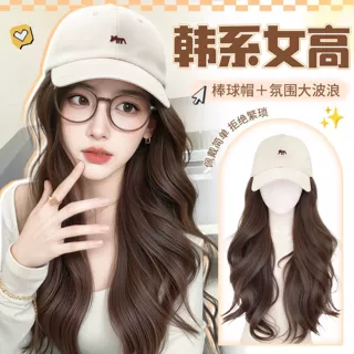小狐狸刺绣帽子假发一体大波浪蓬松显脸小百搭全头套假发带帽假发