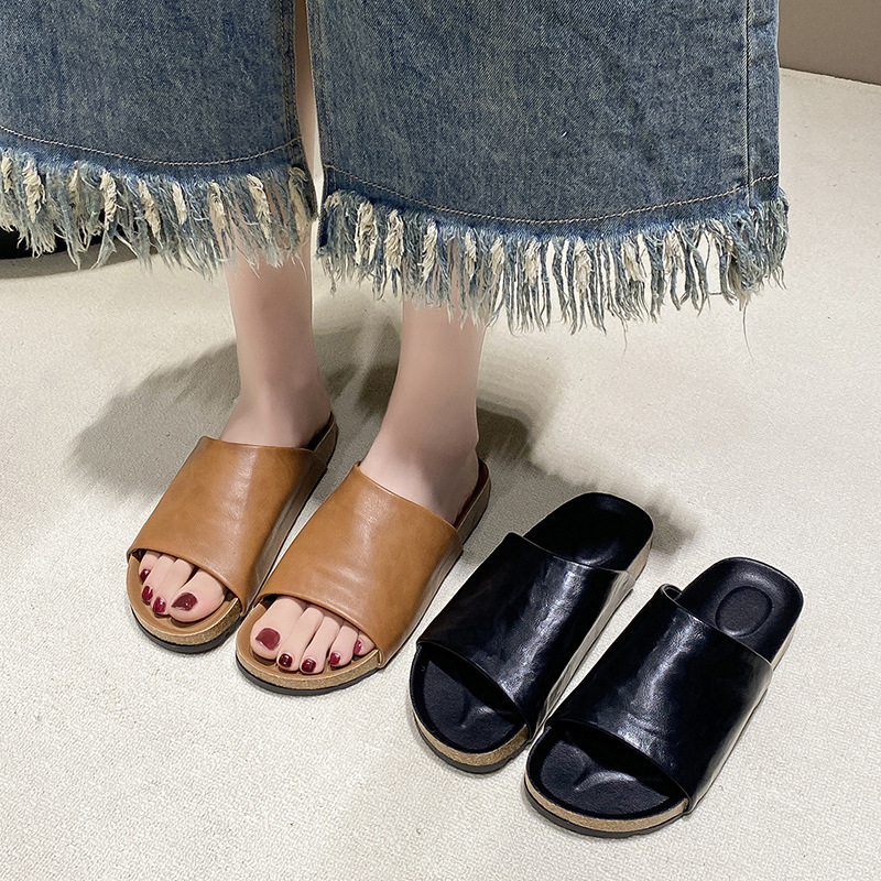 Birkenstock Shoes Slippers Women's Summer Outer Wear Thick-Soled Sandals Lazy Shoes Half-Cup Washed Genuine Leather Relaxed Feel 2025 New Style