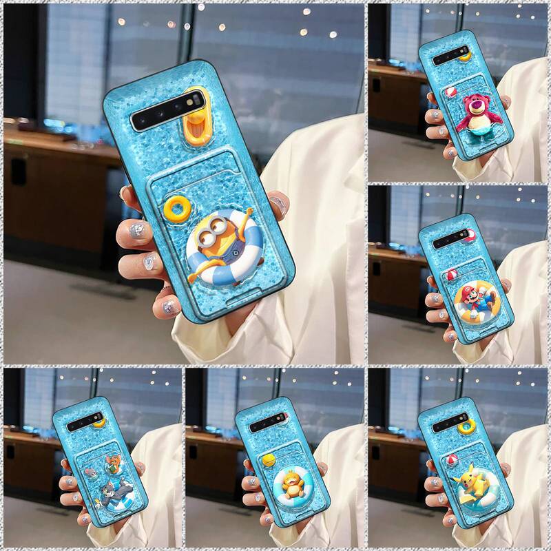 Suitable for Samsung Mobile Phone Case Swimming Pool Digital Silicone Full Edge Swimming Ring Couple Photo Cute Pet Card Slot