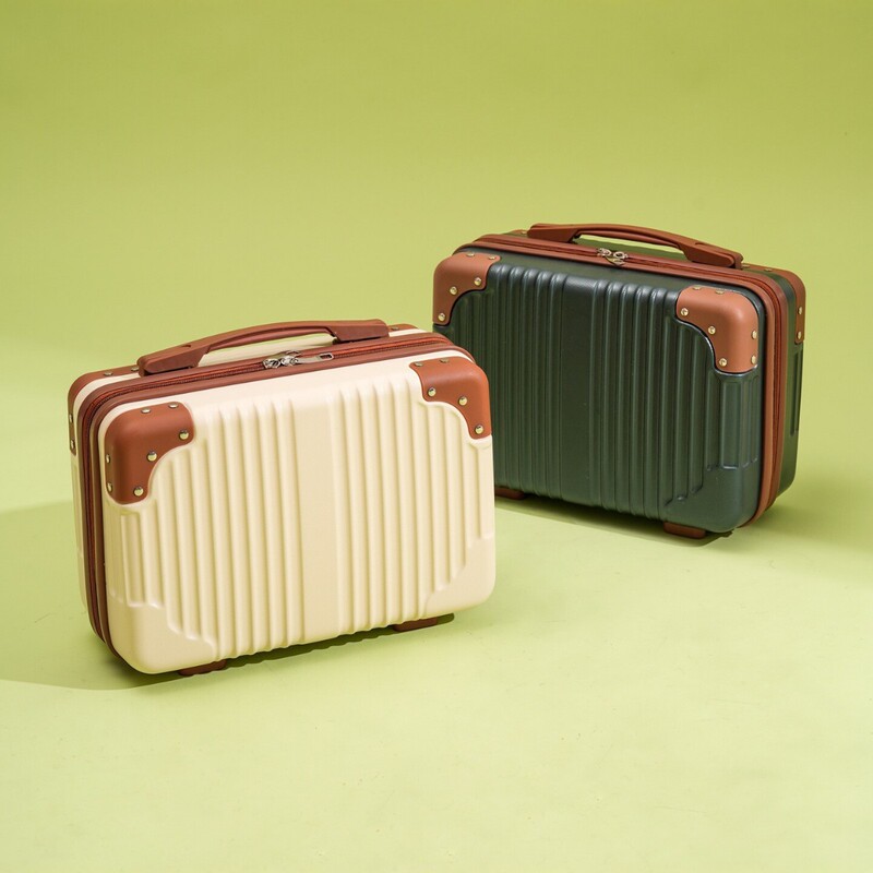 14inch Retro Portable Handheld Makeup Case ABS Hard Shell Large Capacity Storage Bag Travel Makeup Bag Simple and Stylish