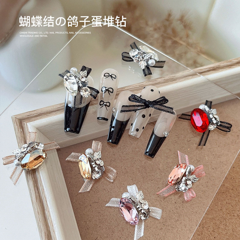 Handmade Organza Stacked Diamond Nail Art Jewelry Rose Series Finished Diamond Popular Bow Super Flash Nail Diamond Jewelry