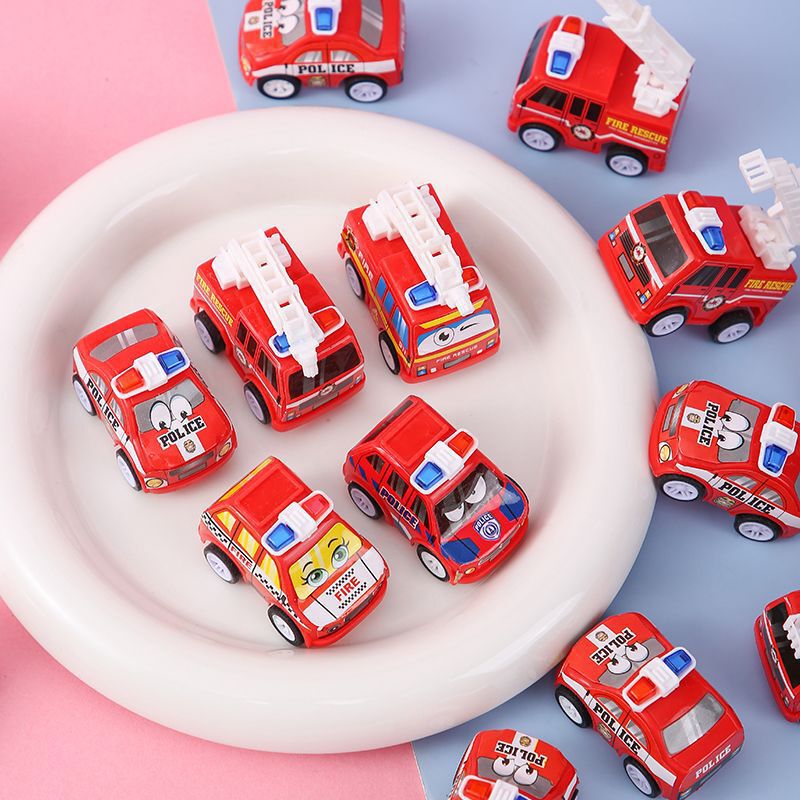 Cartoon pull-back fire truck toy car, children's educational mini car, kindergarten gift, inertia-powered engineering vehicle