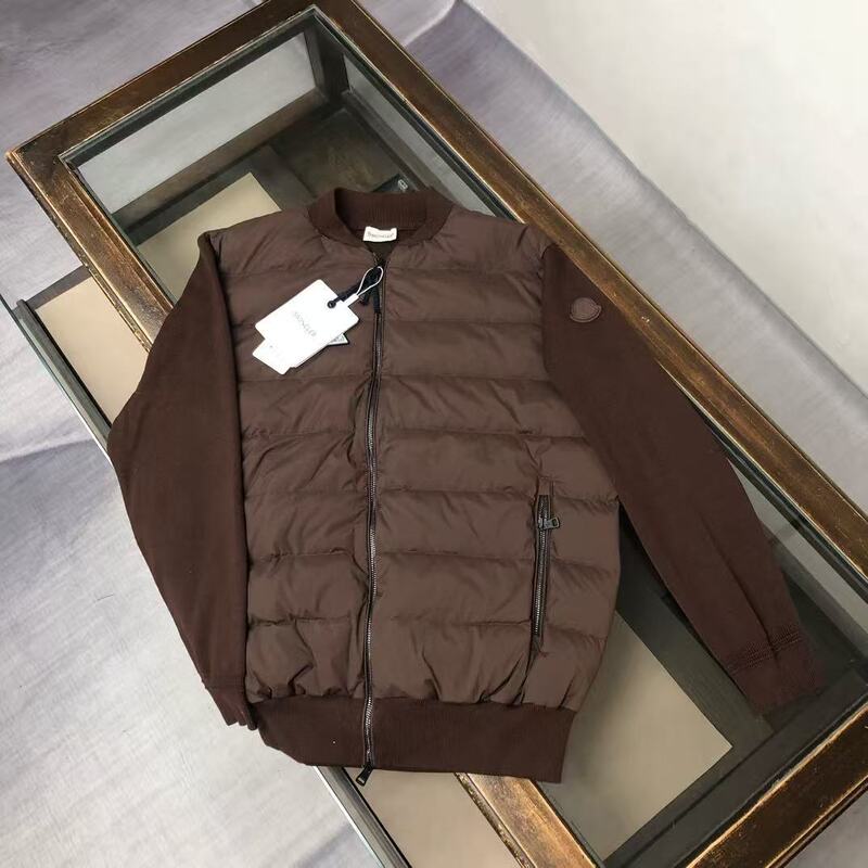 Men's Down Jacket with Knitted Sleeves, Baseball Collar, Side Pockets, Lightweight Business Commuting Warm Top