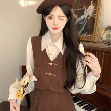 春夏学生连衣裙套装裙秋冬新款大码女装长袖新年红色灯芯绒背带裙