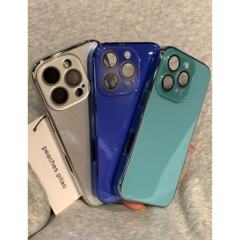 ins纯色玻璃自带镜头膜电镀边框适用iPhone16promax苹果15手机壳