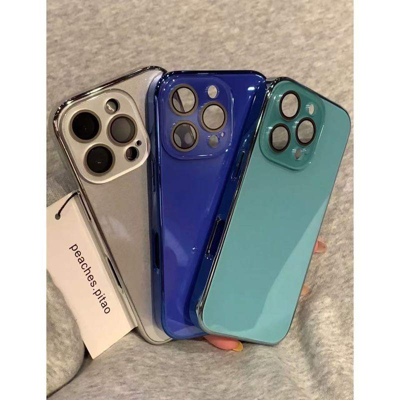 ins纯色玻璃自带镜头膜电镀边框适用iPhone16promax苹果15手机壳|undefined