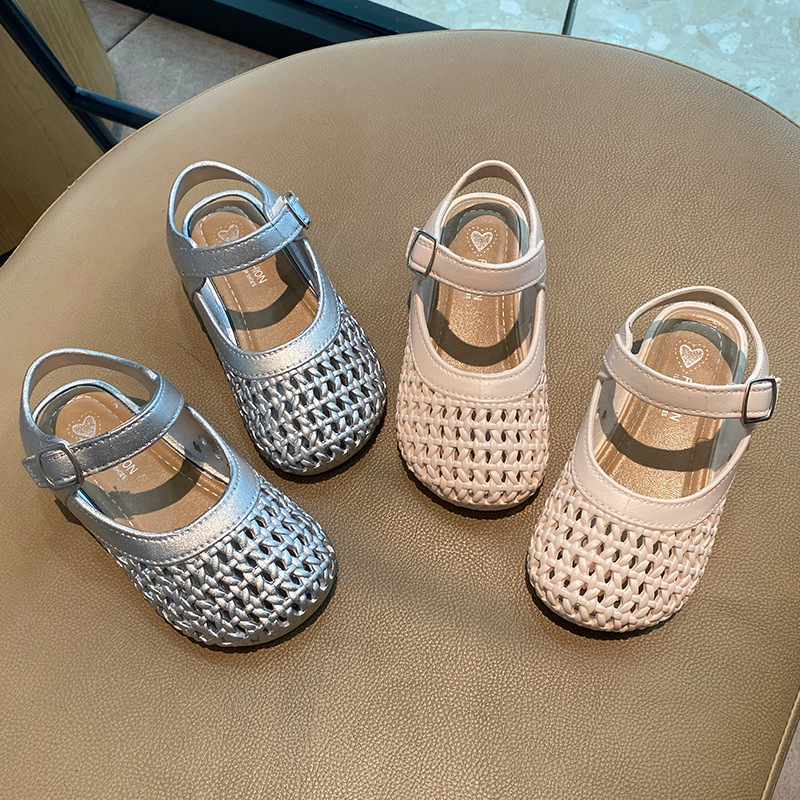 Baby Girl's Cut Out Toe-Toe Slippers for Summer Outer Wear Girls' Korean Style Woven Fashion Sandals Soft-Soled Non-Slip Princess Shoes
