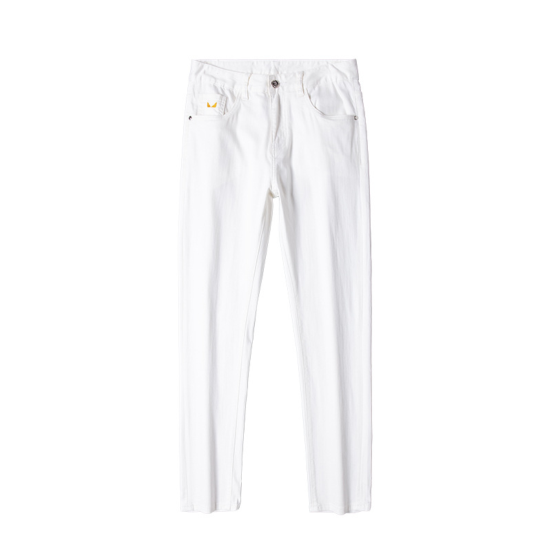 Jeans alla moda da uomo sottili primavera/estate Pantaloni con piedi elastici in cotone bianco slim fit ricamati di marca di fascia alta_voghion.com