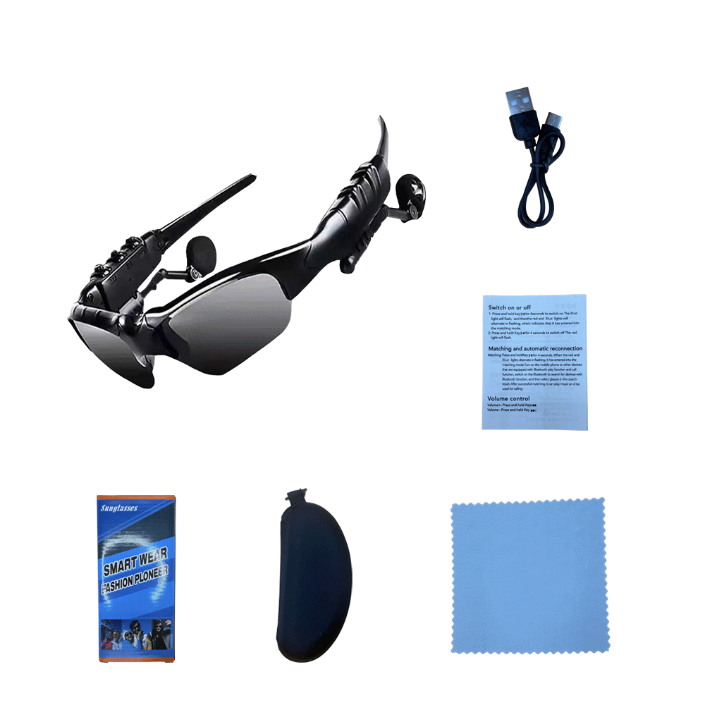 Juego completo de montura negra y lentes negros (incluye caja de color, funda de cuero, paño para gafas, manual y aguja).