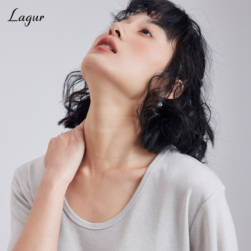 The king! Skin-friendly Merino Wool × Lanjing Tencel Relaxation T-shirt Short-sleeved Women's Top Casual Summer