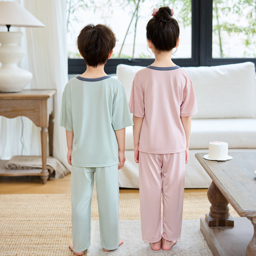 Boys pajamas 2025 new summer thin girls short-sleeved trousers children's girls home clothes big children's air conditioning clothes