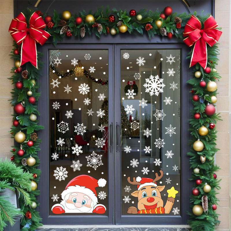 TEMU圣诞节装饰品圣诞老人静电窗花场景布置玻璃贴纸窗户橱窗雪花|undefined