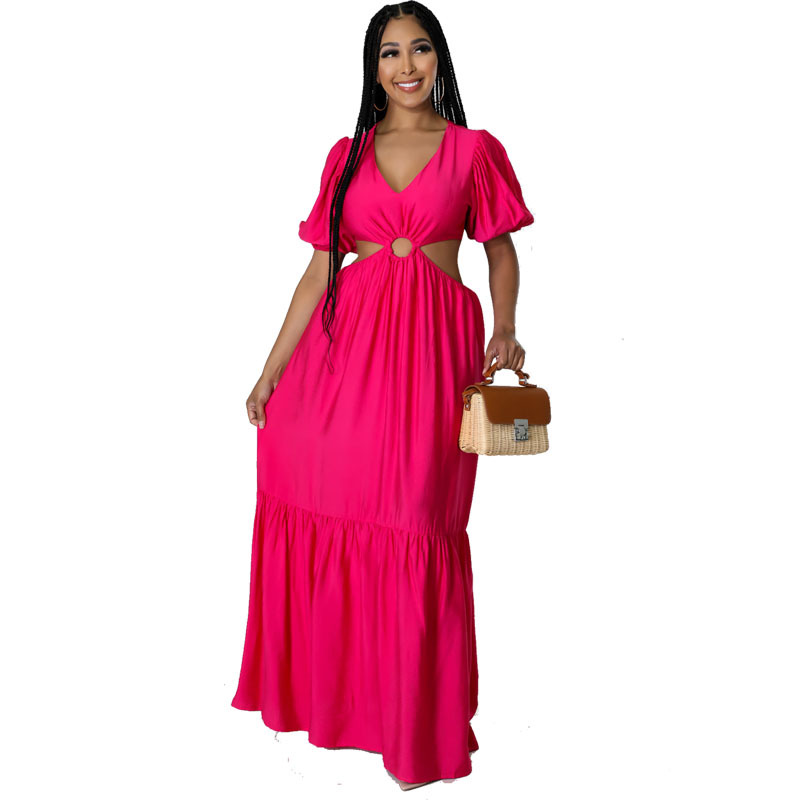 Primavera y verano fuera de hombro grande swing temperamento cercanías color sólido Hong Kong estilo sexy vestido ropa de mujer