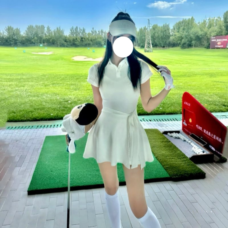 Summer Golf Dress Women's Polo Collar Slim Golf Badminton Tennis Dress Sports Pleated White Dress