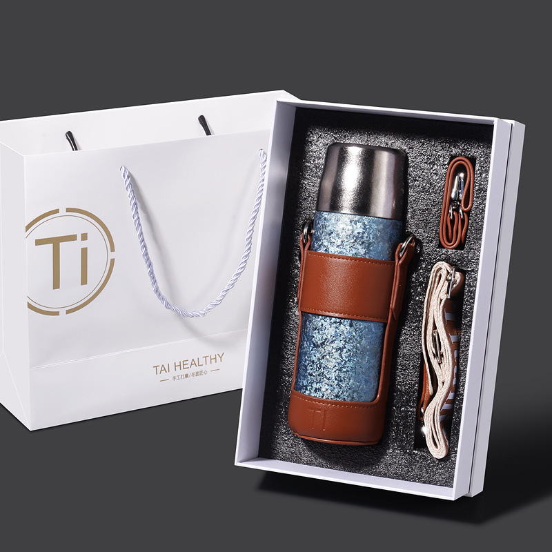 순수 티타늄 보온병 + 선물 상자 [아이스 플라워 블루]