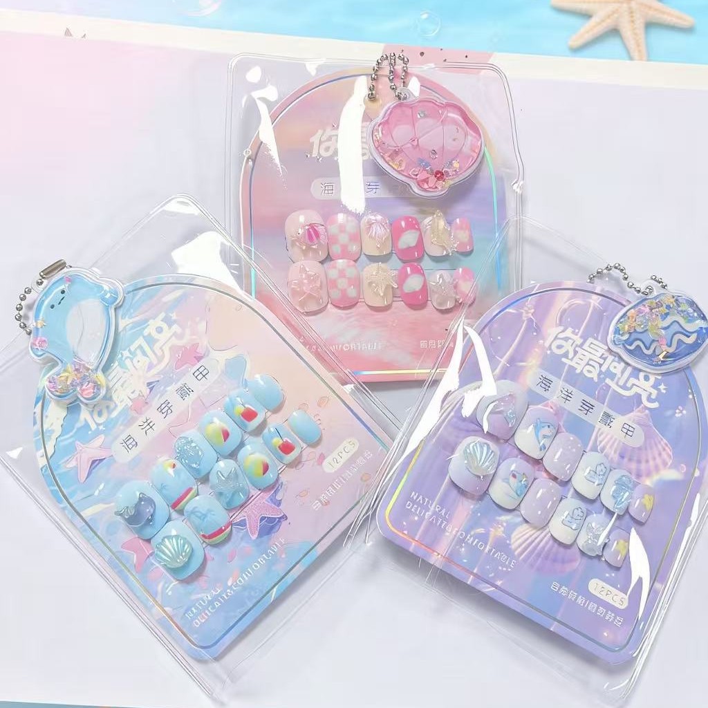 DIY Kidsren's Wearable Nails 3D Stereo Detachable Handmade Nail Patches 12 Pieces Cute Cartoon Nail Art Nail Pieces