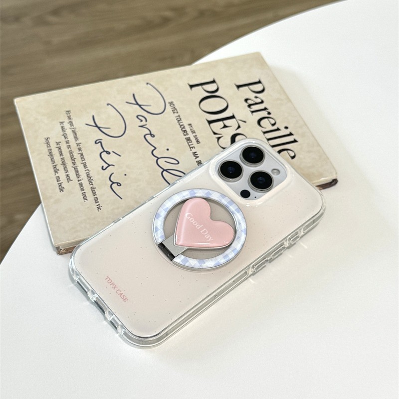 Soporte plegable de amor de fondo blanco simple para iPhone16 Apple 15ProMax funda para teléfono móvil 13 nuevo estilo 14 mujer