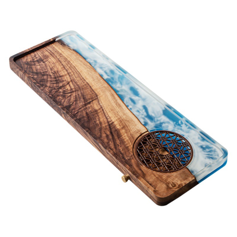 Resina de nogal nórdico bandeja de té seco resina epoxi bandeja de madera maciza anti-escaldado fruta seca mesa de té de disco bandeja de madera