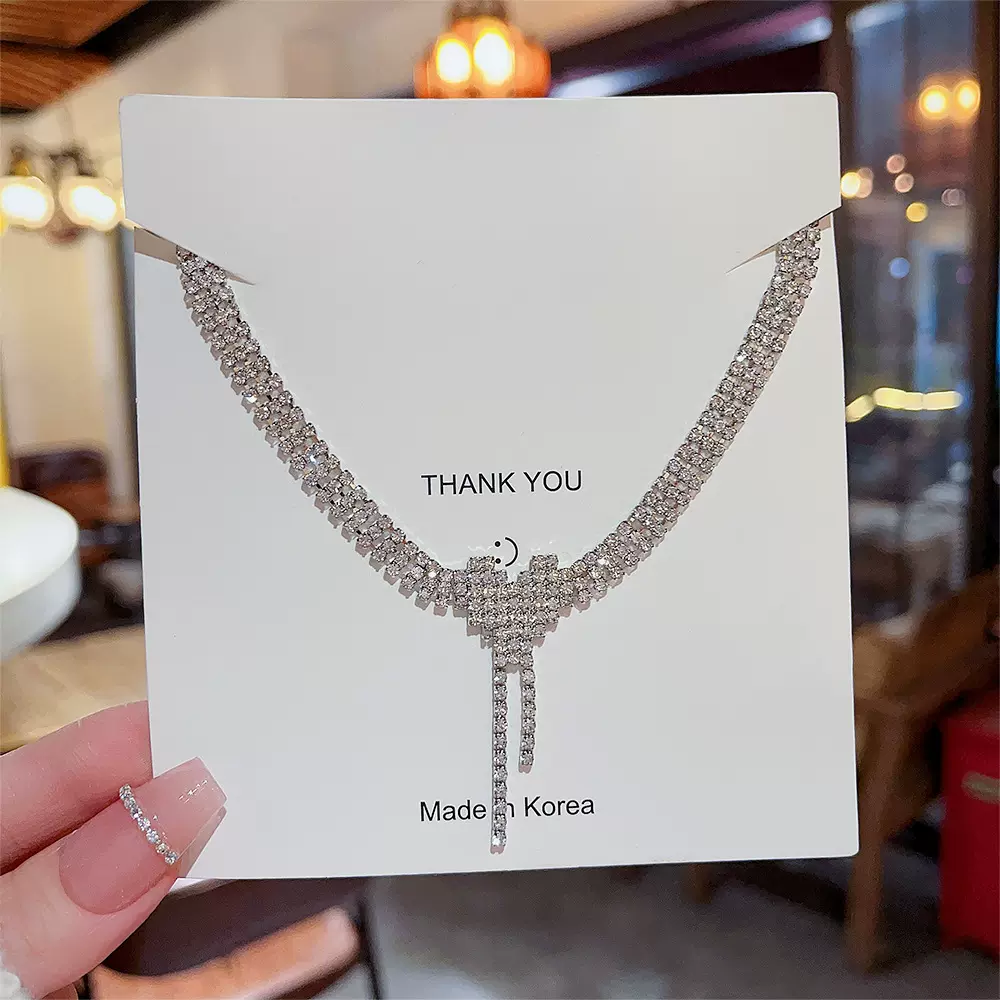 轻奢夜店名媛风时尚颈链项圈女小众设计感锁骨链超闪满钻爱心项链