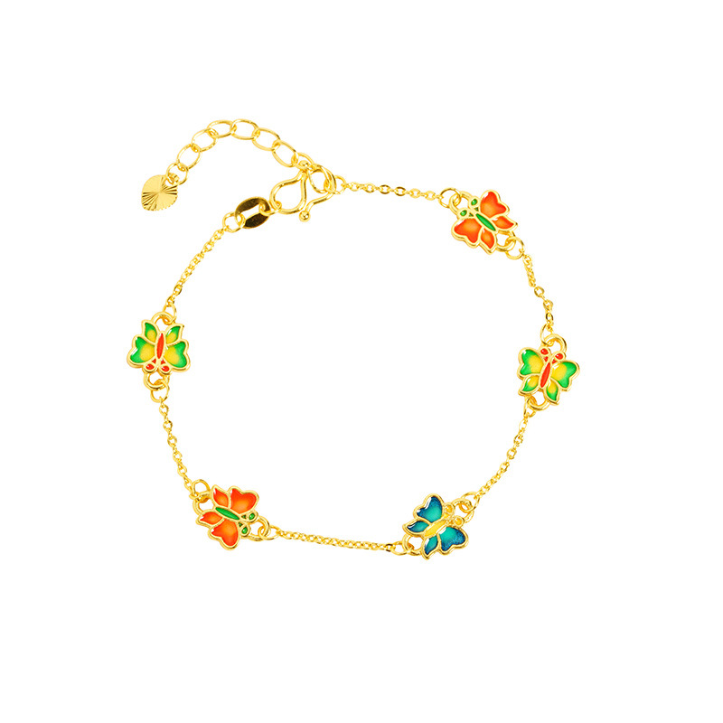 Nueva pulsera de oro antiguo estilo chino estilo palacio esmalte mariposa simple pulsera mujer no se desvanece joyas de mano